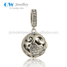 925 Sterling Silver Charm Crystal Heart Openwork Dangle Nice price Bead