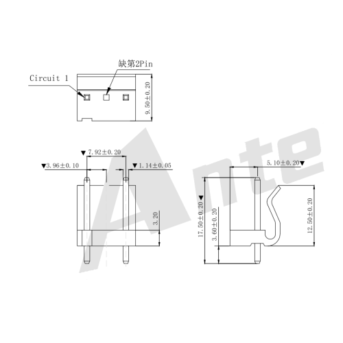 MX3.96mm 180 ° Wafer Connector Series AW3962V-03P-K01