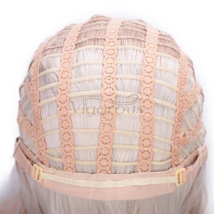 Vigorous Wavy Short Bob with Air Bangs Shoulder Length Curly Synthetic Cosplay Ombre Blonde Bob Wig for Girl
