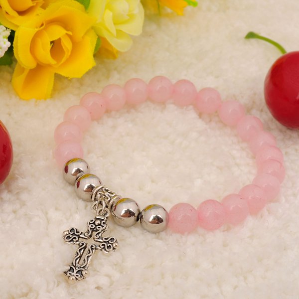 Pulsera de cuarzo rosa natural. Colgantes de aleación de piedras preciosas.