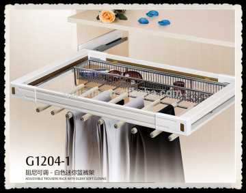 Full extension sliding trouser rack for wardrobe