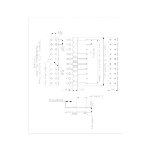 2,54 mm pin header rechtdoor dubbele rij drukfit type