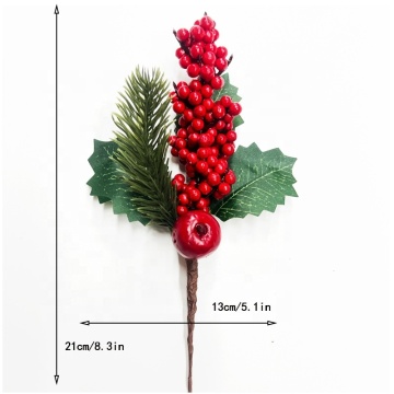 Artificial Pine Branches with Red Berry Stems - Faux Evergreen Pine Cypress Foliage
