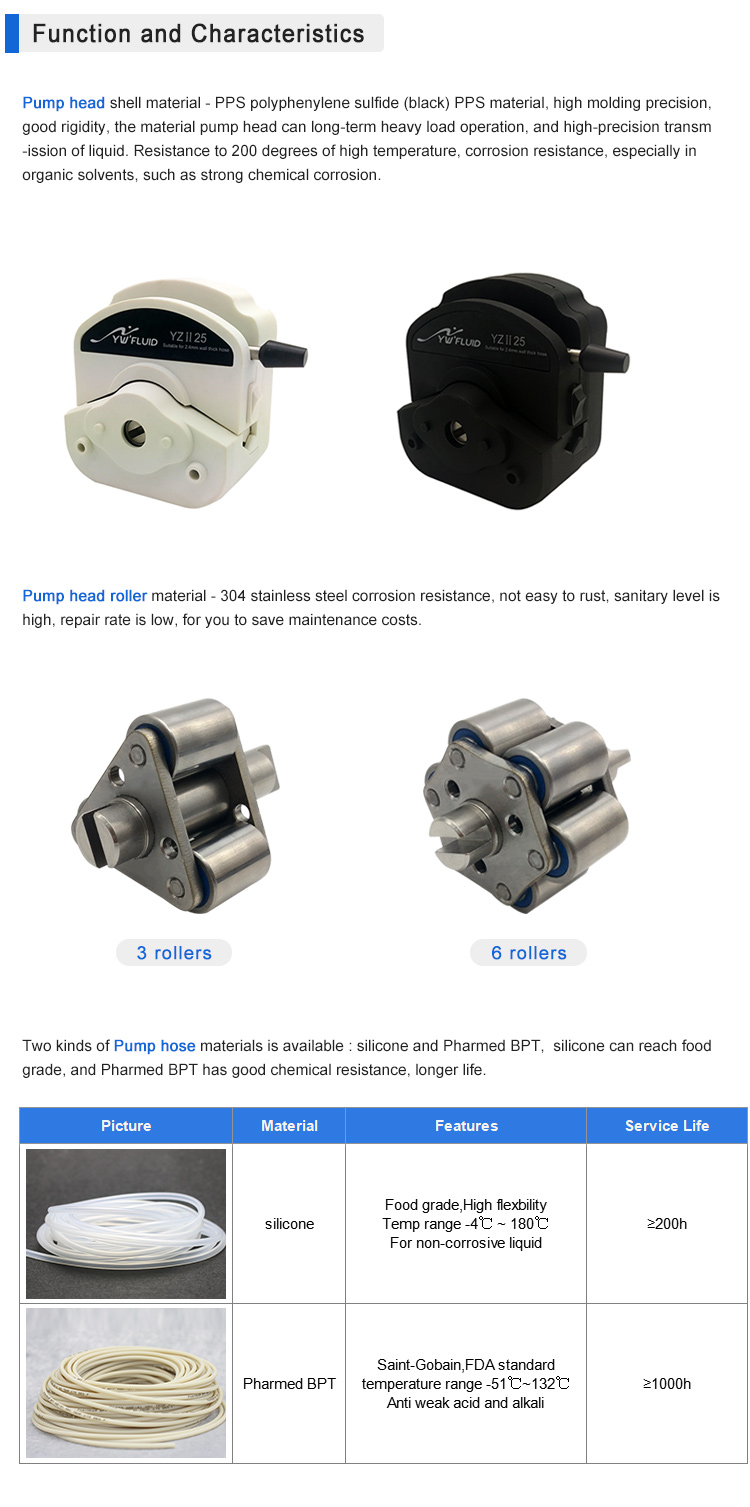 YWfluid OEM micro peristaltic pump with easy load pump head for chemical liquid dosing and transferring