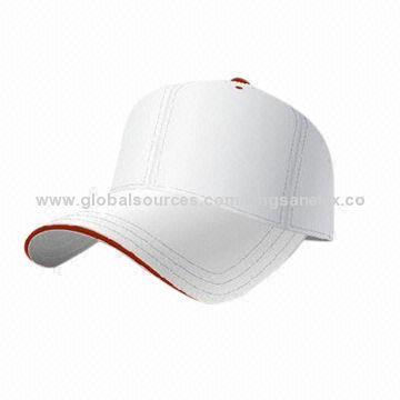 Adult baseball cap, white, blank both in front and back, top button, six panels with six eyelets