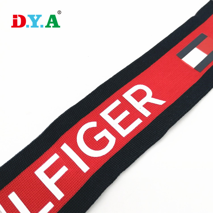 Customized classical red&navy print cover knitted polyester webbing for garments decoration