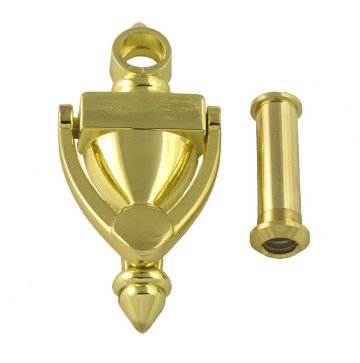 Polished Brass Door Knocker WIth Door Viewer (DK974+160degree door viewer)