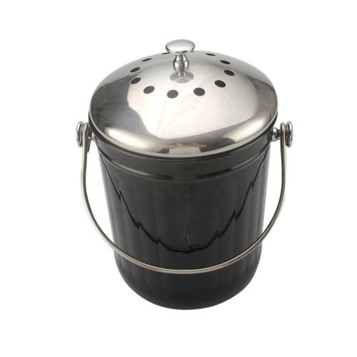 Stainless Steel Black Compost Pail with Charcoal Filters