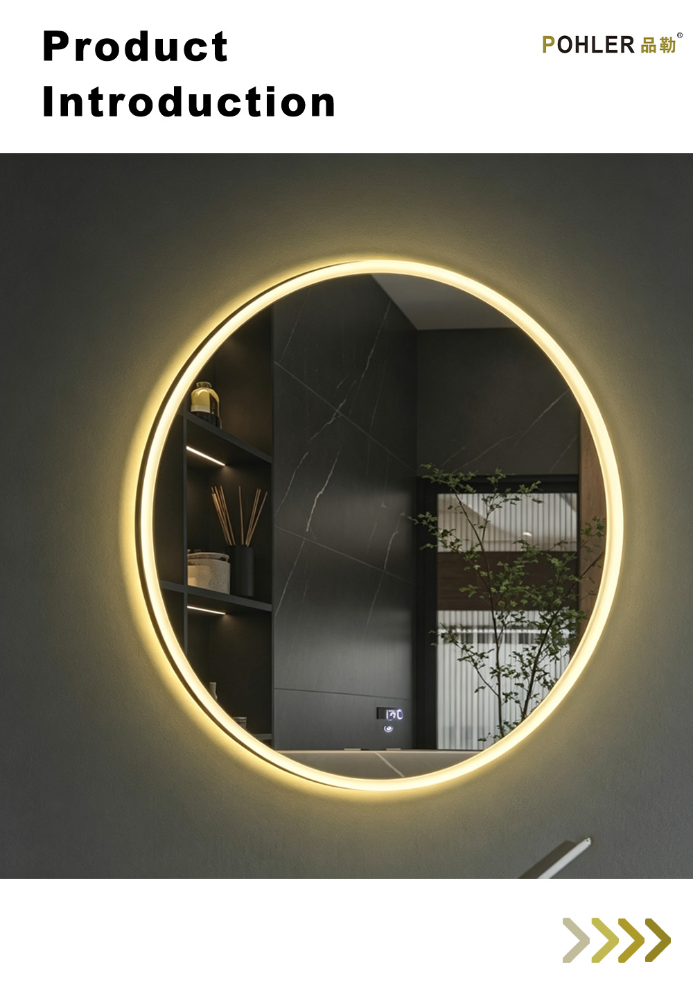 D077 Круглое светодиодное зеркало с индикатором температуры X D077 Round LED Mirror With Temp Display X
