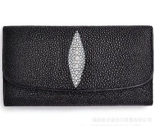 Women's long wallet black color genuine stingray wallet