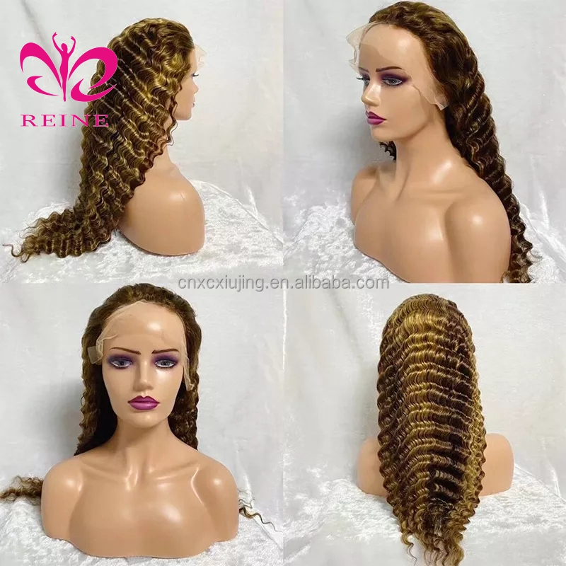 Indian 30 Inch Raw Vendor Ombre Curly Color Real Frontal Wig Blond Highlight 4/27 13x4 Deep Wave Lace Front Human Hair Wigs