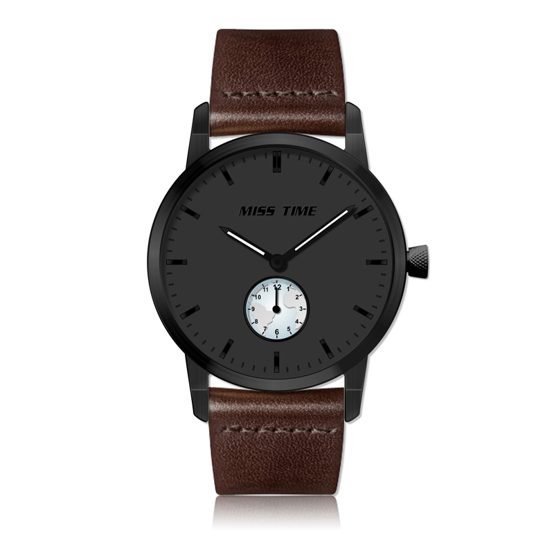 casual brown genuine leather japan movt quartz watch