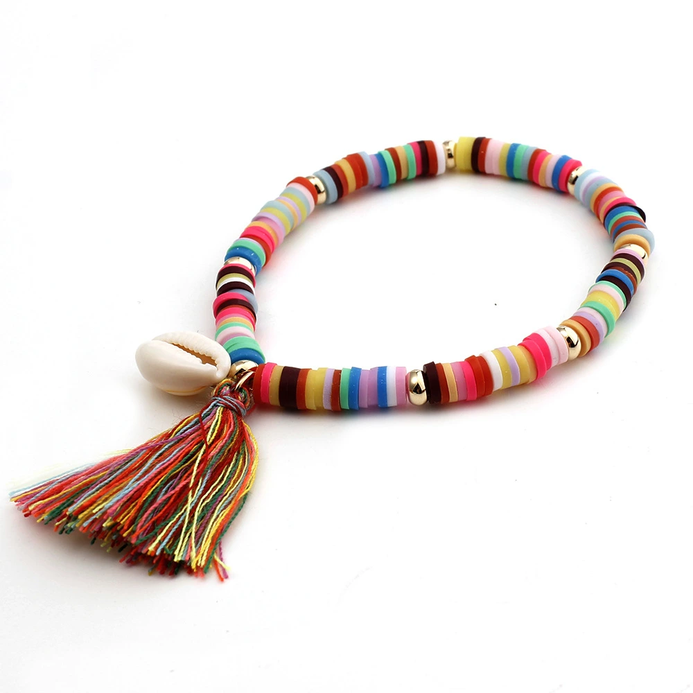 2021 Hot Selling Bohemian Rainbow Colorful Conch Tassel Bracelet for Vacation