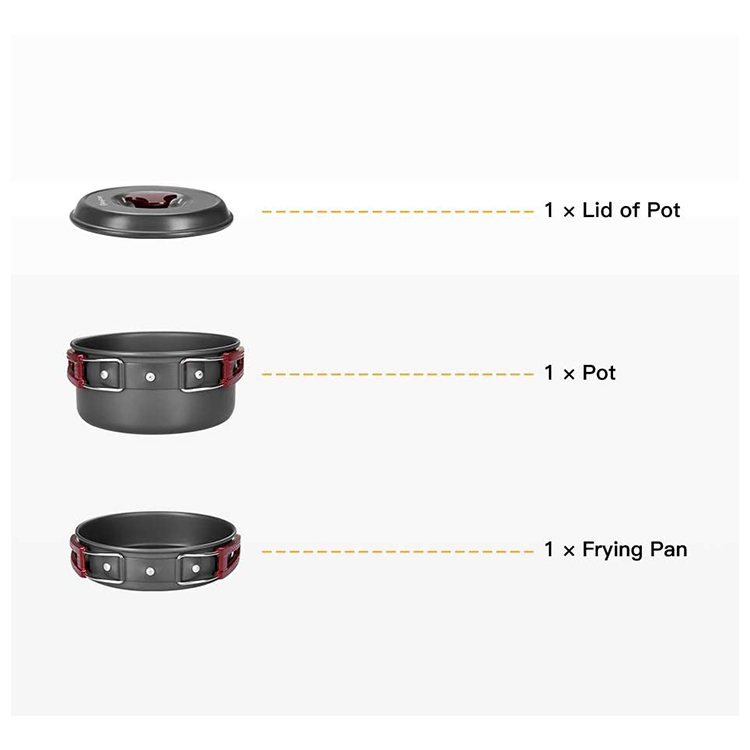 Eco-friendly & Healthy Camping Cookware Pots and Pans Set Backpacking Mess kit for Hiking Picnic Outdoor Lightweight, Nonstick
