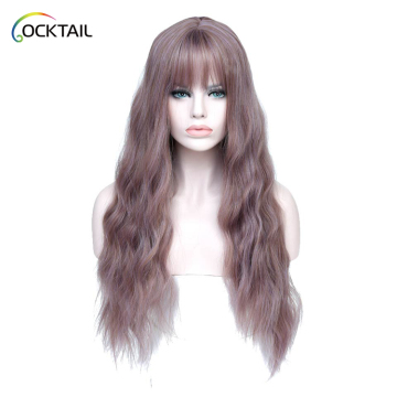 High temperature fiber body heat wig synthetic long wavy synthetic wig with bangs