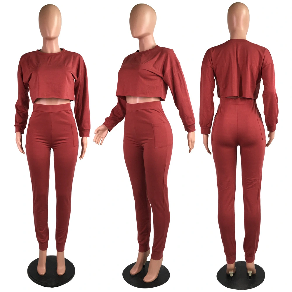 Long Sleeve Crop Top and Pants Two Piece Sets Women Clothing for Spring