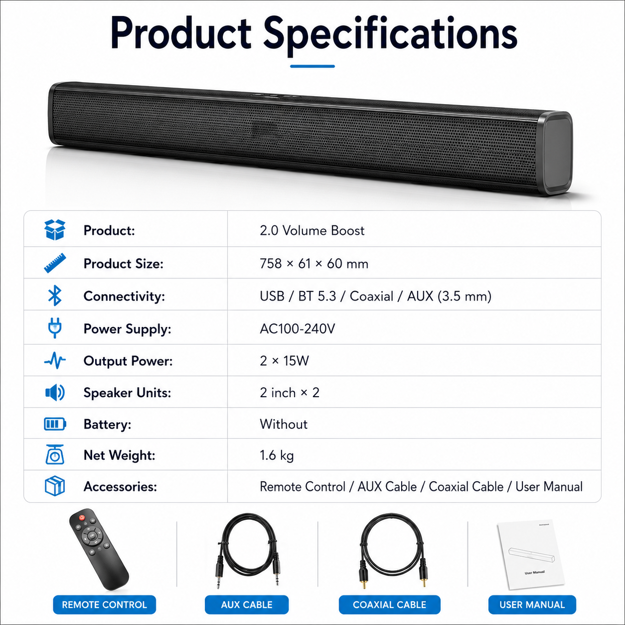 İnce Bluetooth 5.3 Soundbar Hoparlörü Slim Bluetooth 5.3 Soundbar Speaker