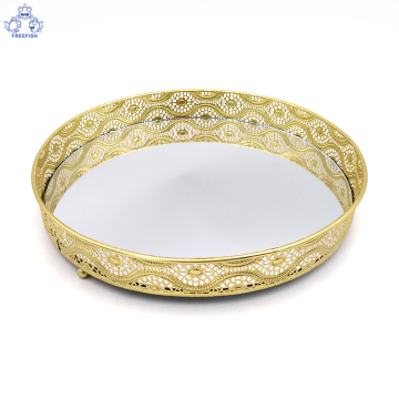 Metal round Mirrored tabletop Jewelry Tray