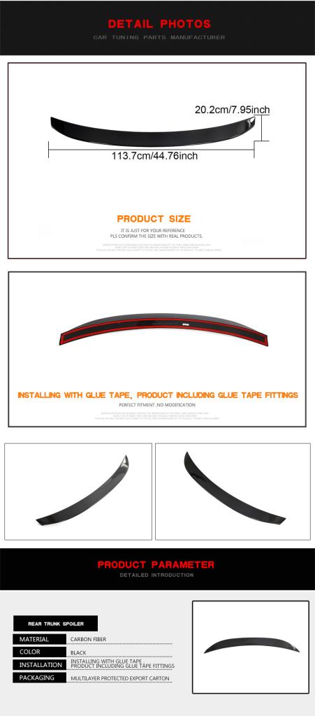 JCSPORTLINE Carbon Fiber Trunk Spoiler for Kia Stinger GT2 Hatchback 4-Door