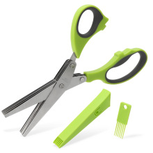 5 Blade Stainless Steel Kitchen Herb Scissors with Comb and Brush
