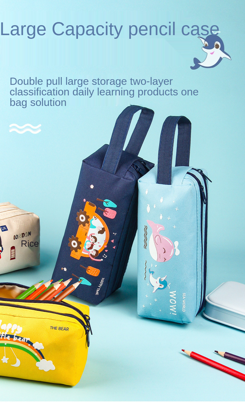 Pencil Case Simple Large-capacity Customized Portable Zipper Portable Stationery Bag for Primary School Students