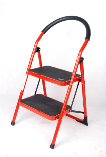 Folding Lightweight Step Ladder, Step Stool 2 Steps White Red and Sliver