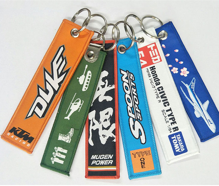 low moq factory custom high quality embroidery keychain/ fabric key chain