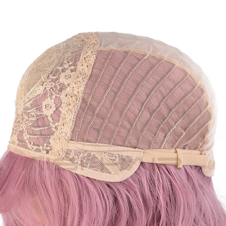 Aisi Hair Wholesale Hign Quality Synthetic Short Bob Pink Wig With Neat Bangs Short Curly Wave Wigs For Black Women