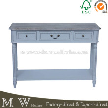 classic wood console table, three drawer console table, solid wood console table
