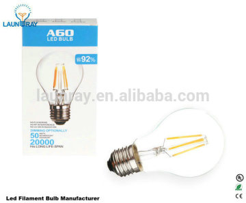 A19 E26 6W LED Filament Bulb Dimmable Lamp with UL listed Leds