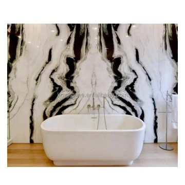 Panda White Natural Marble Slab Solution with Calcite Type and Sandblasted Surface Finish