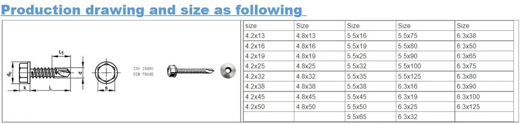 Stainless Steel /Self Tapping Drilling Screws/Roofing Machine Ball /Wood/Torx Chipboard Gypsum/Drywall Screws /DIN7504K China Fasteners Set Screws Factory