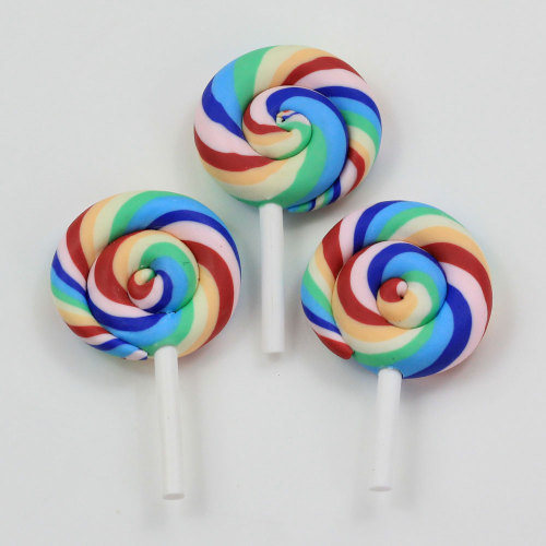 High Quality Beauty 10 Colors Kawaii Spiral Lollipop Candy Polymer Clay Cabochons Flatback For DIY Phone Decoration