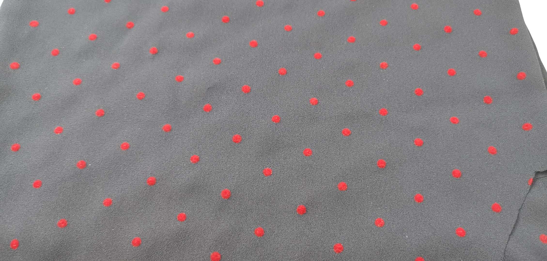 100% Polyester moss crepe with Red flocking dots Inelasticfabric