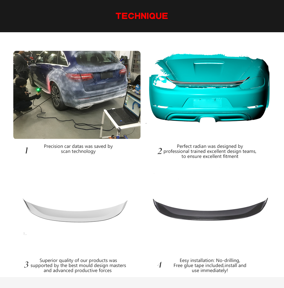 Jcsportline Carbon Fiber 718 GTS Rear Spoiler for Porsche 718 Boxster GTS Convertible 2-Door 2016-2021