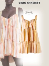 Summer Backless Pink Stripe Print Slip Ladies' Dresses