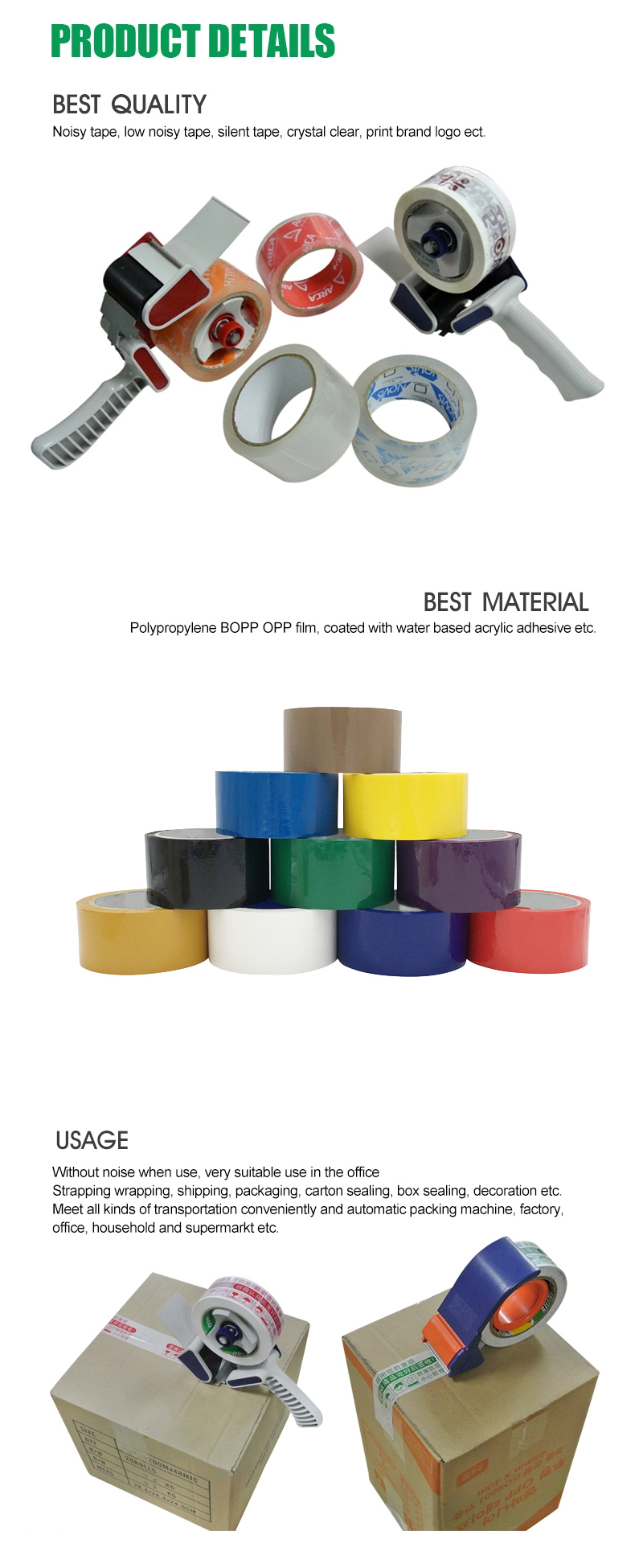 Low Noise Opp Packing Tape Bopp Hot Melt Adhesive Tape, Hotmelt Custom Logo Printed Carton Box Sealing Tape