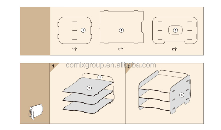 Comix 3-layers Wooden DIY Combination File Tray Deketop Stationery