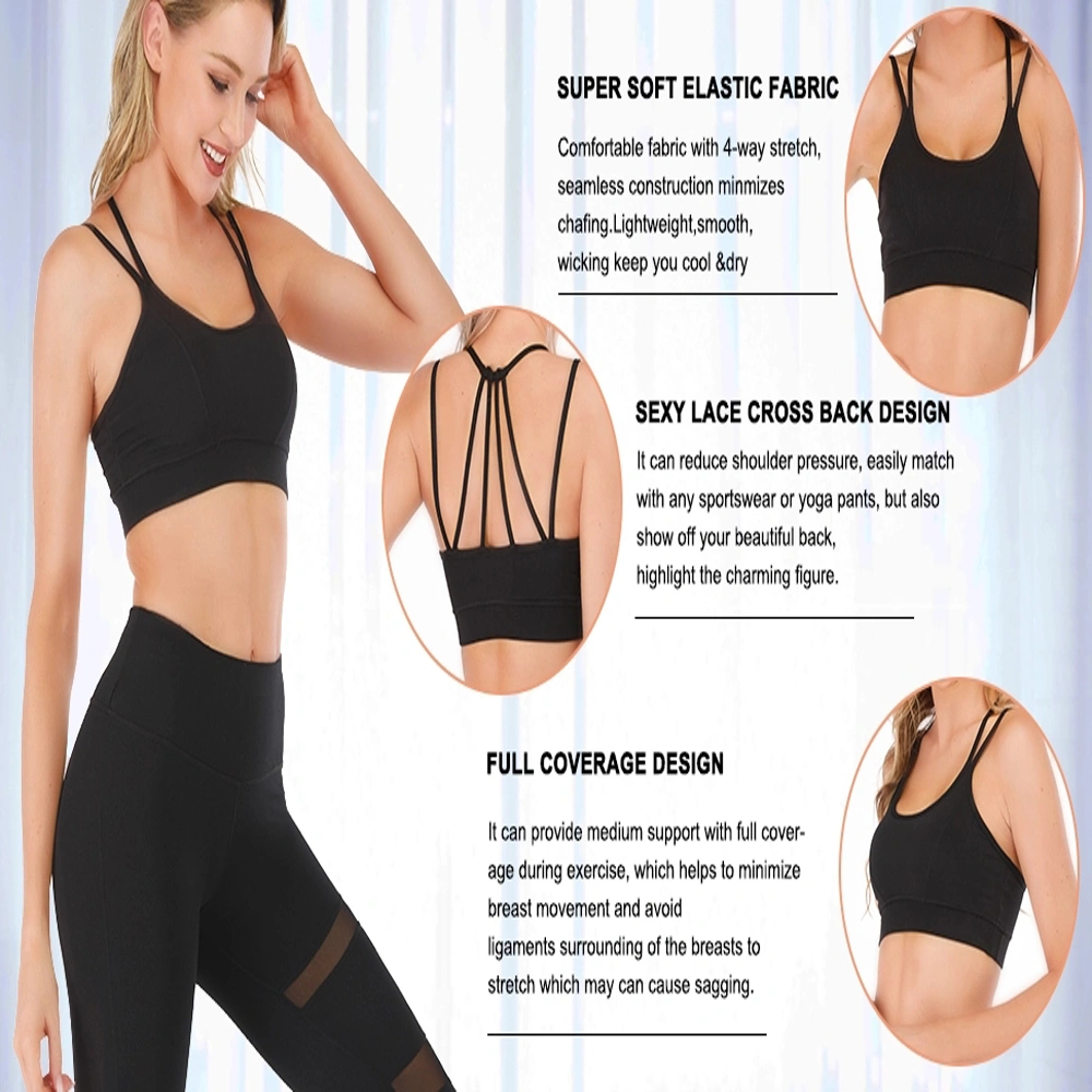 Ladies Cross Back Sport Bra Workout Fitness Padded Yoga Tops