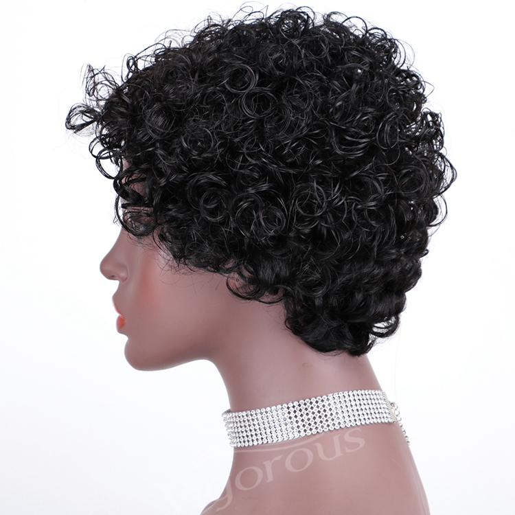 Short bob afro curly wholesale inch pixie cut wave black cheap glueless brazilian real human hair wigs black women