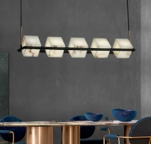 Modern Luxury Spain Marble Pendant Light Alabaster Rectangle Chandelier for Corridor Stairs