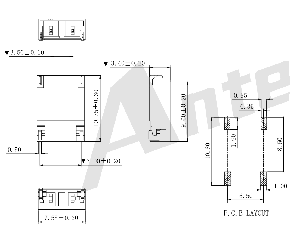 BHS3.50 mm SMT 90 ° Wafe Connector Series AW3501SR-02P