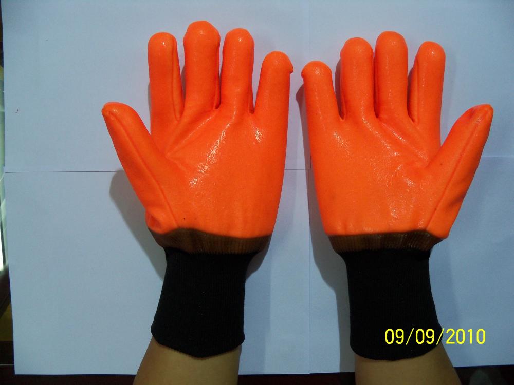 Orange PVC coated winter gloves