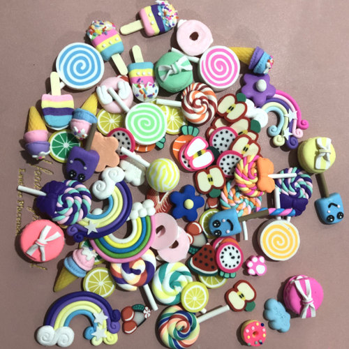 Mix Design Kawaii Spiral Fruit Popsicle Macaroon Fruit Polymer Clay Cabochons Flatback per la decorazione del telefono fai da te