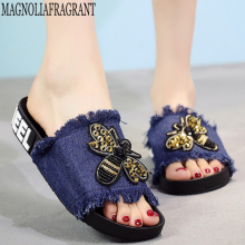 sandalia feminina bee Fashion Wild Denim Slippers Women Slippers Sapato Feminino Chaussures Femme Beach platform flip flops c575