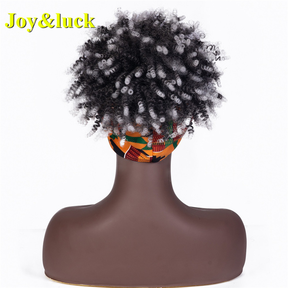 Colored Hairband for Black Women Wholesale Scarf Wig Black Ombre Grey Short Afro Kinky Curly Headband Wig Synthetic Hair Wigs