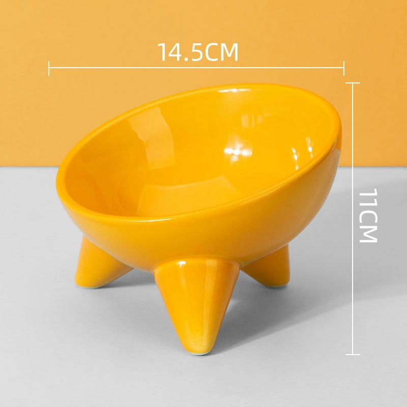 Color Ceramic Bowl Anti-Overturning Cat Food Bowl Tall Pet Drinking Bowl