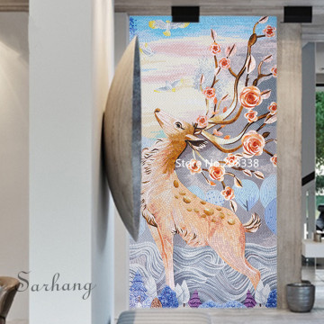 Blue peacock glass mosaic art tile wall mural