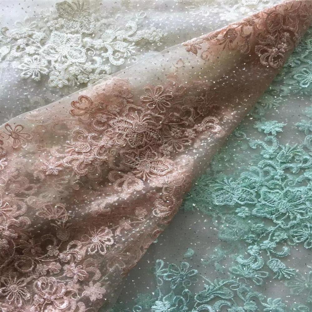 Tulle Mesh Flat Embroidery Fabric with Glitter