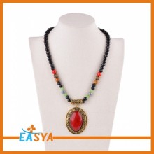 Latest Design Big Red Resin Pendant Necklaces With Lucky Beads Chain